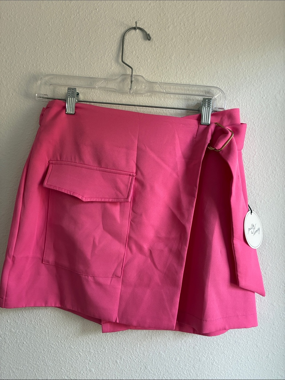 Pink Wrap Mini Skirt with Side Buckle and Cargo Pocket